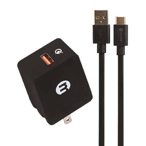 mworks! mPOWER! Quick Charge Single Port Home Charger With Type-C Cable 2.0 Meter Black